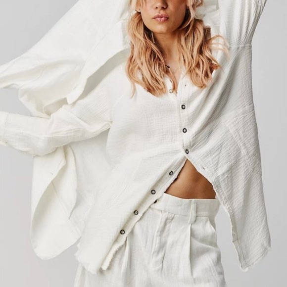 We The Free Tops - WE THE FREE Summer Daydream Boho Gauze Tunic in Ivory - L- XL